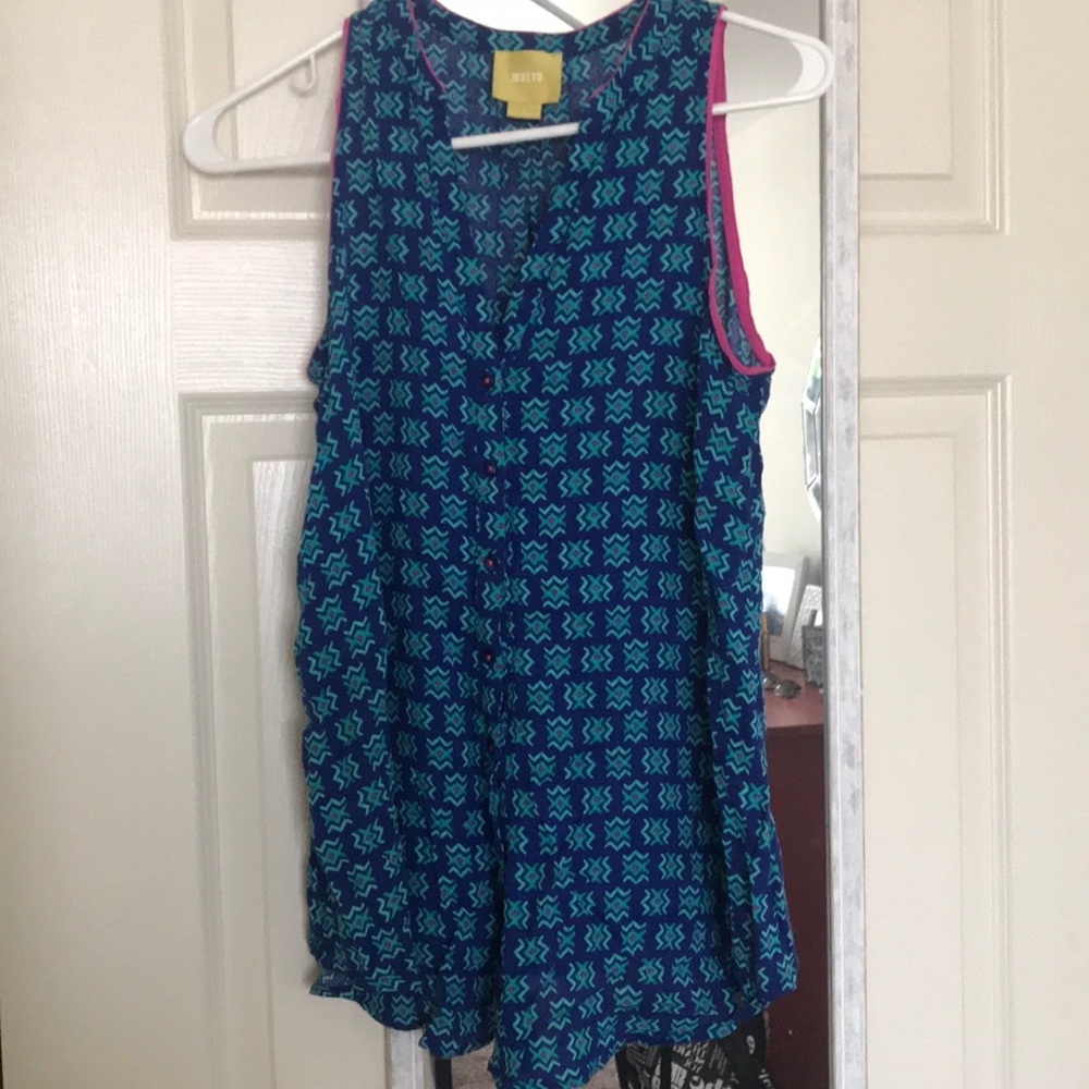 Anthropologie button up, patterned tank top.